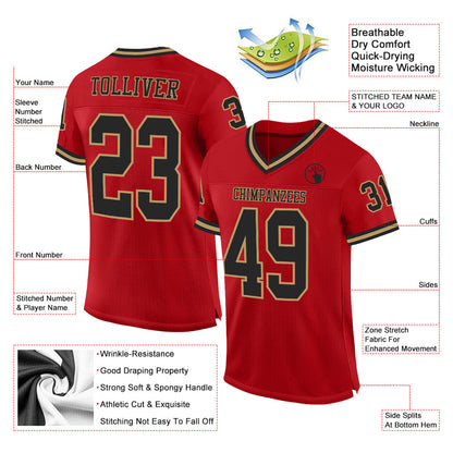 Custom Red Black-Old Gold Mesh Authentic Throwback Football Jersey - Sky-Custom