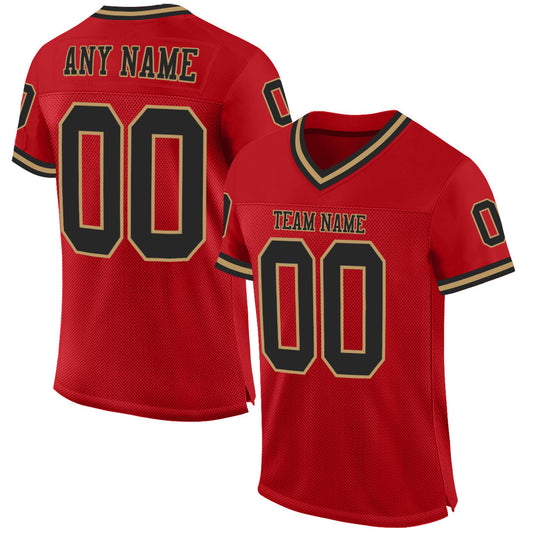 Custom Red Black-Old Gold Mesh Authentic Throwback Football Jersey - Sky-Custom