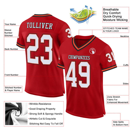 Custom Red White-Orange Mesh Authentic Throwback Football Jersey - Sky-Custom