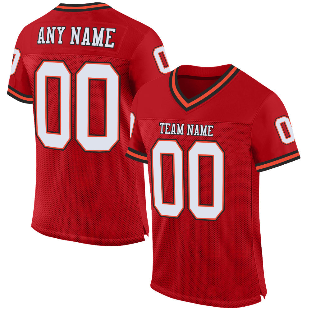 Custom Red White-Orange Mesh Authentic Throwback Football Jersey - Sky-Custom