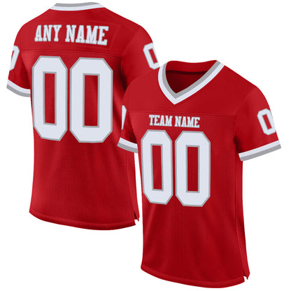 Custom Red White-Gray Mesh Authentic Throwback Football Jersey - Sky-Custom
