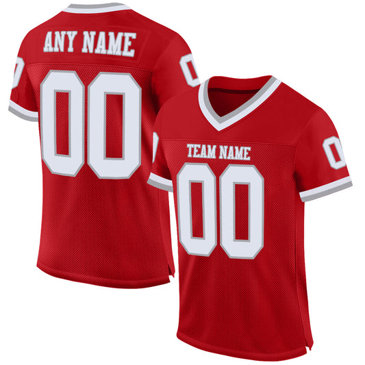 Custom Red White-Gray Mesh Authentic Throwback Football Jersey - Sky-Custom