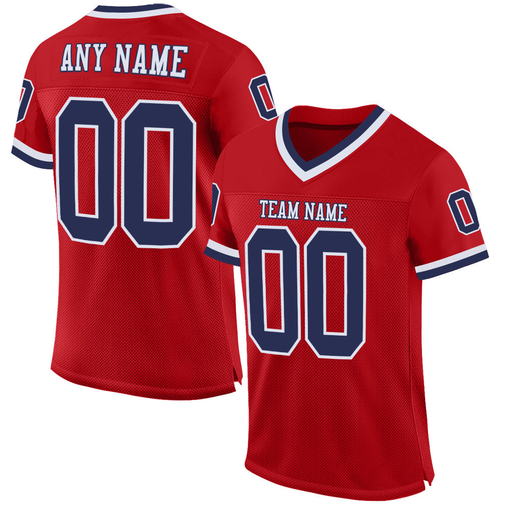 Custom Red Navy-White Mesh Authentic Throwback Football Jersey - Sky-Custom