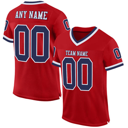 Custom Red Navy-White Mesh Authentic Throwback Football Jersey - Sky-Custom