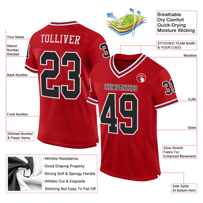 Custom Red Black-White Mesh Authentic Throwback Football Jersey - Sky-Custom