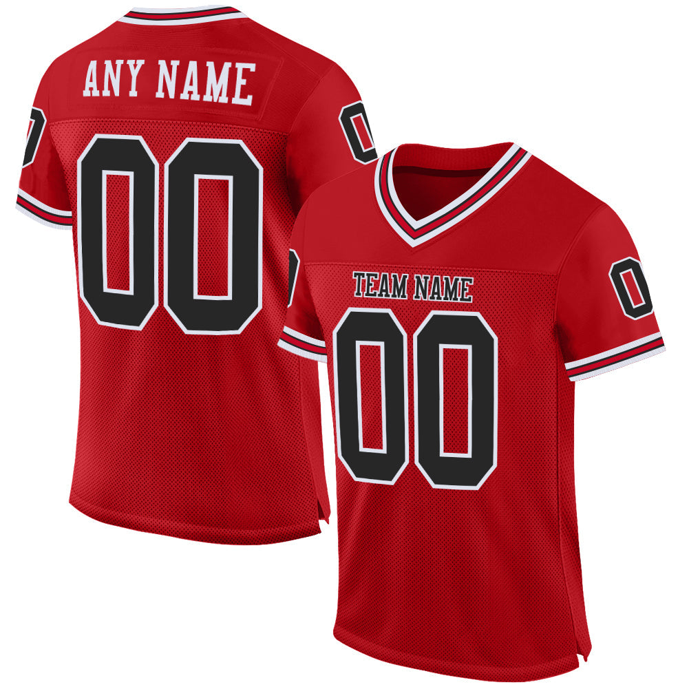 Custom Red Black-White Mesh Authentic Throwback Football Jersey - Sky-Custom