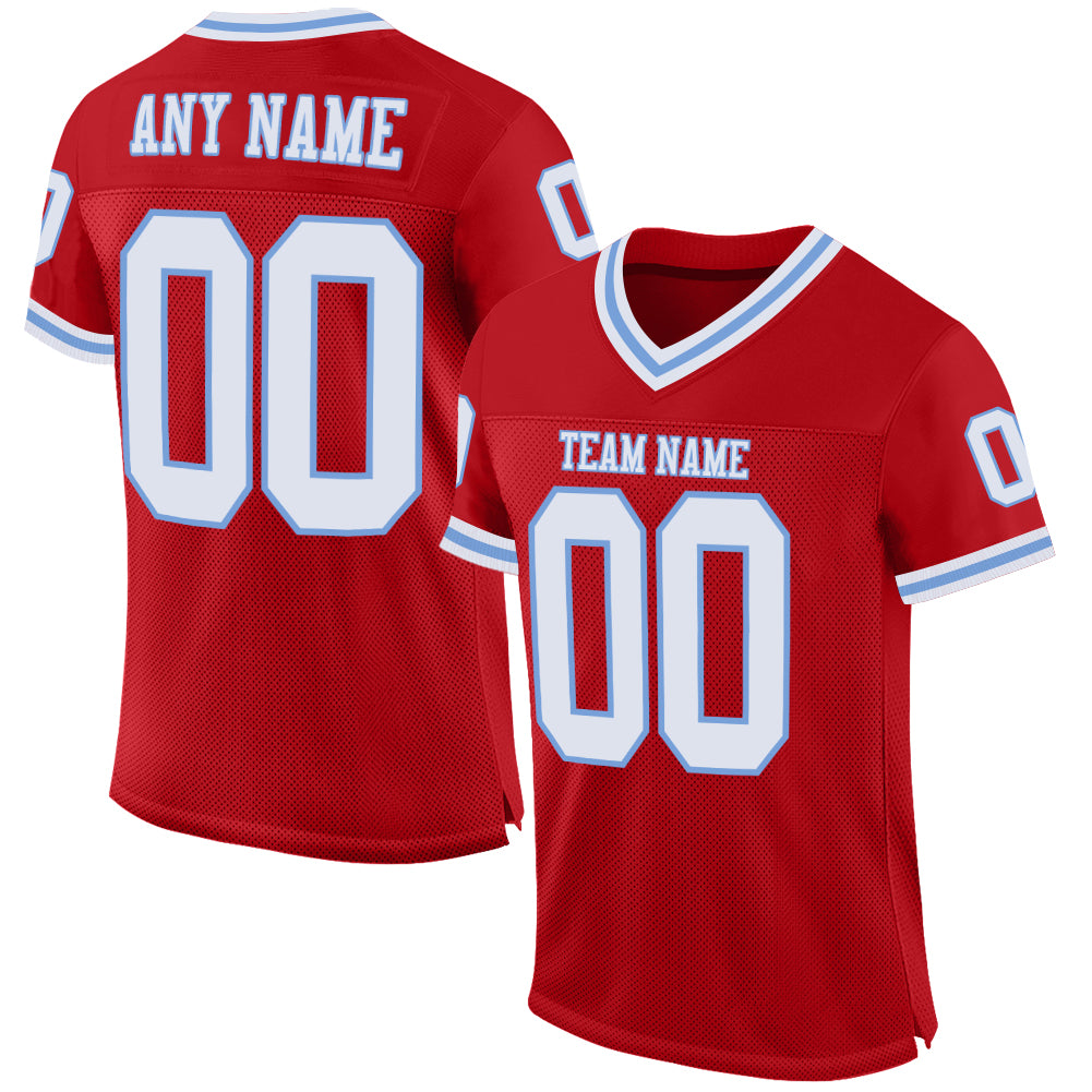 Custom Red White-Light Blue Mesh Authentic Throwback Football Jersey - Sky-Custom