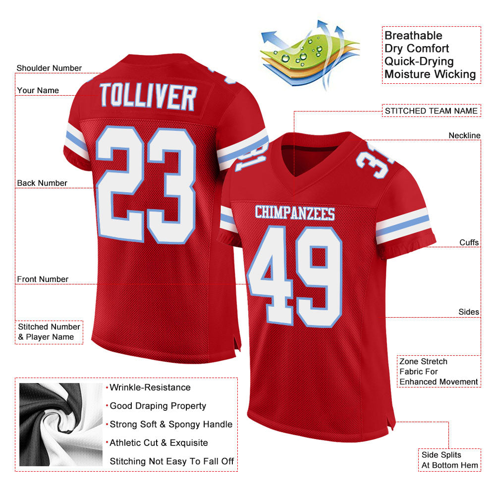 Custom Red White-Light Blue Mesh Authentic Football Jersey - Sky-Custom