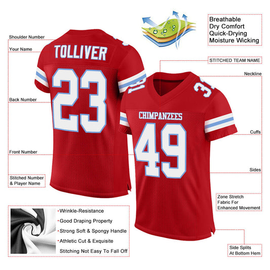 Custom Red White-Light Blue Mesh Authentic Football Jersey - Sky-Custom
