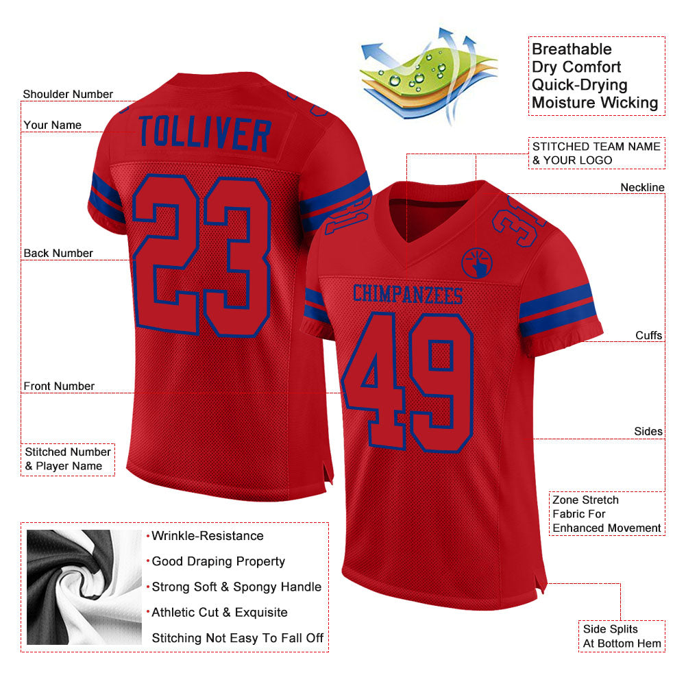 Custom Red Red-Royal Mesh Authentic Football Jersey - Sky-Custom