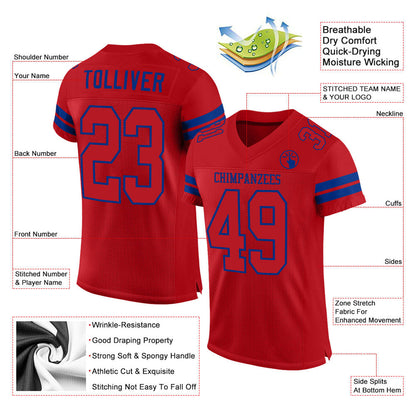 Custom Red Red-Royal Mesh Authentic Football Jersey - Sky-Custom