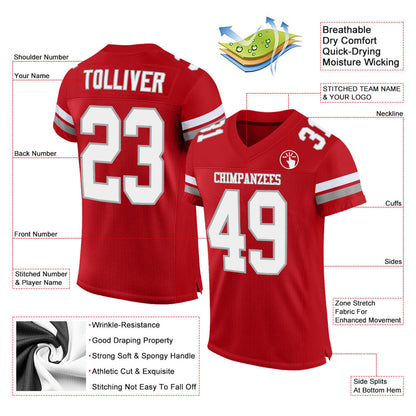 Custom Red White-Gray Mesh Authentic Football Jersey - Sky-Custom