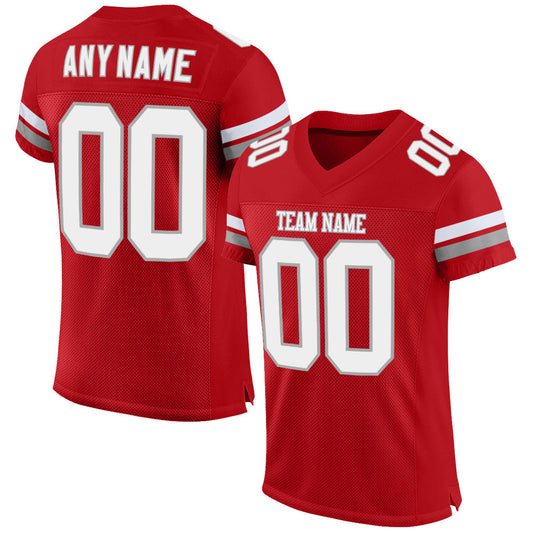 Custom Red White-Gray Mesh Authentic Football Jersey - Sky-Custom