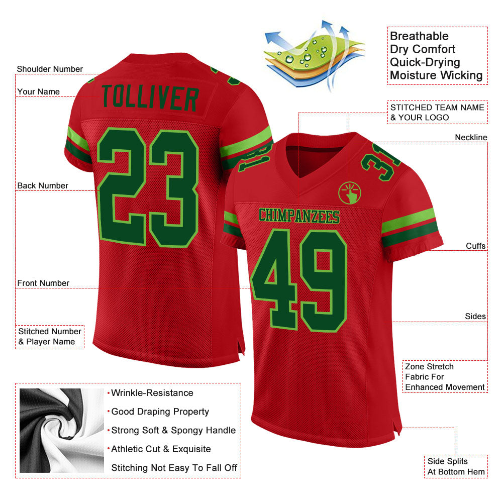 Custom Red Green-Neon Green Mesh Authentic Football Jersey - Sky-Custom