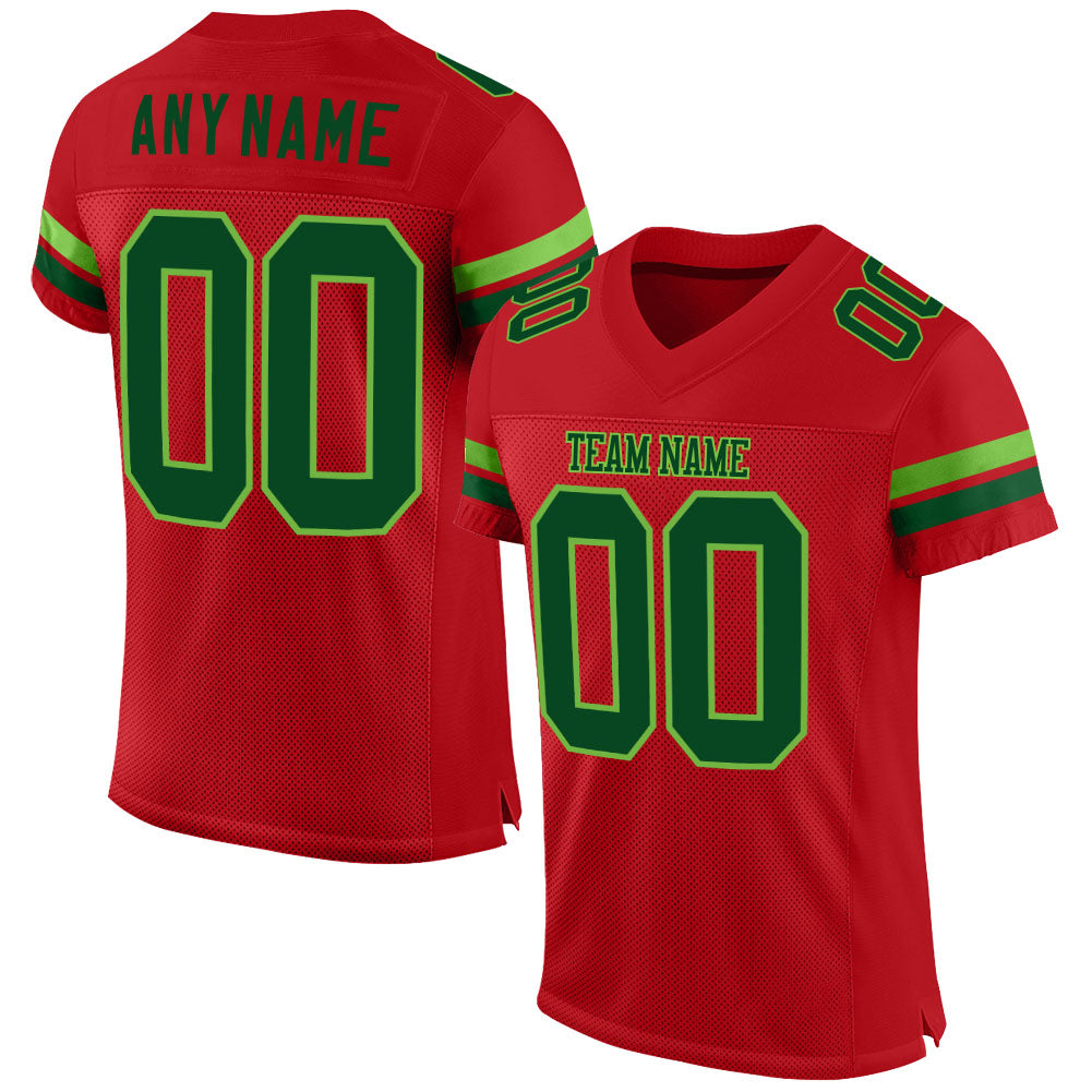 Custom Red Green-Neon Green Mesh Authentic Football Jersey - Sky-Custom