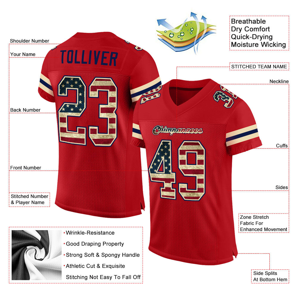 Custom Red Vintage USA Flag-Cream Mesh Authentic Football Jersey - Sky-Custom