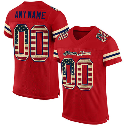 Custom Red Vintage USA Flag-Cream Mesh Authentic Football Jersey - Sky-Custom