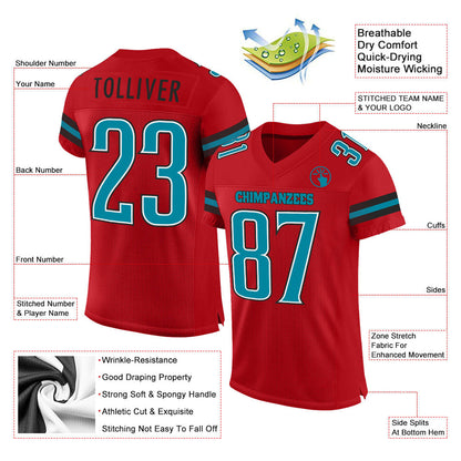 Custom Red Teal-Black Mesh Authentic Football Jersey - Sky-Custom