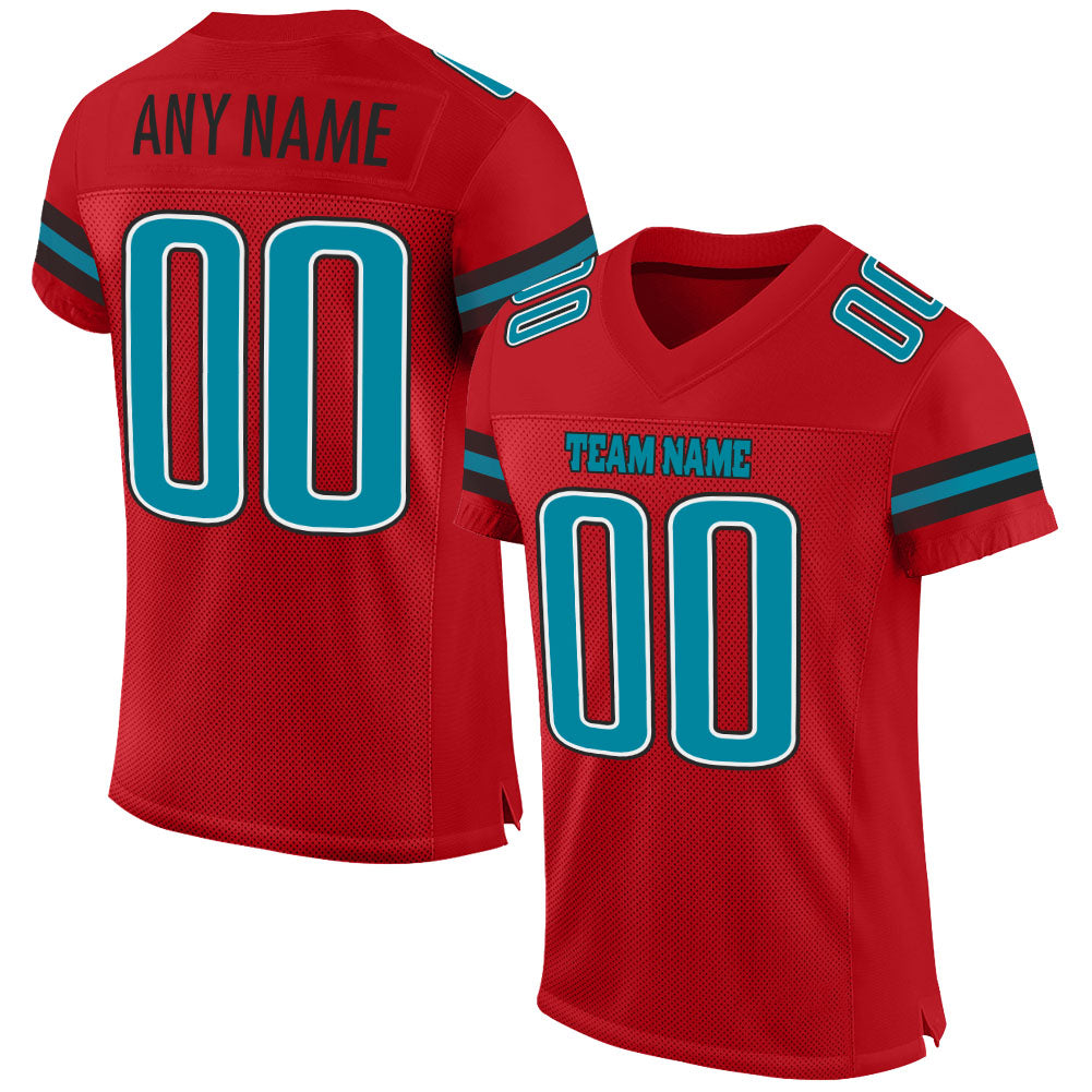 Custom Red Teal-Black Mesh Authentic Football Jersey - Sky-Custom