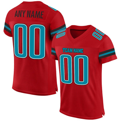 Custom Red Teal-Black Mesh Authentic Football Jersey - Sky-Custom