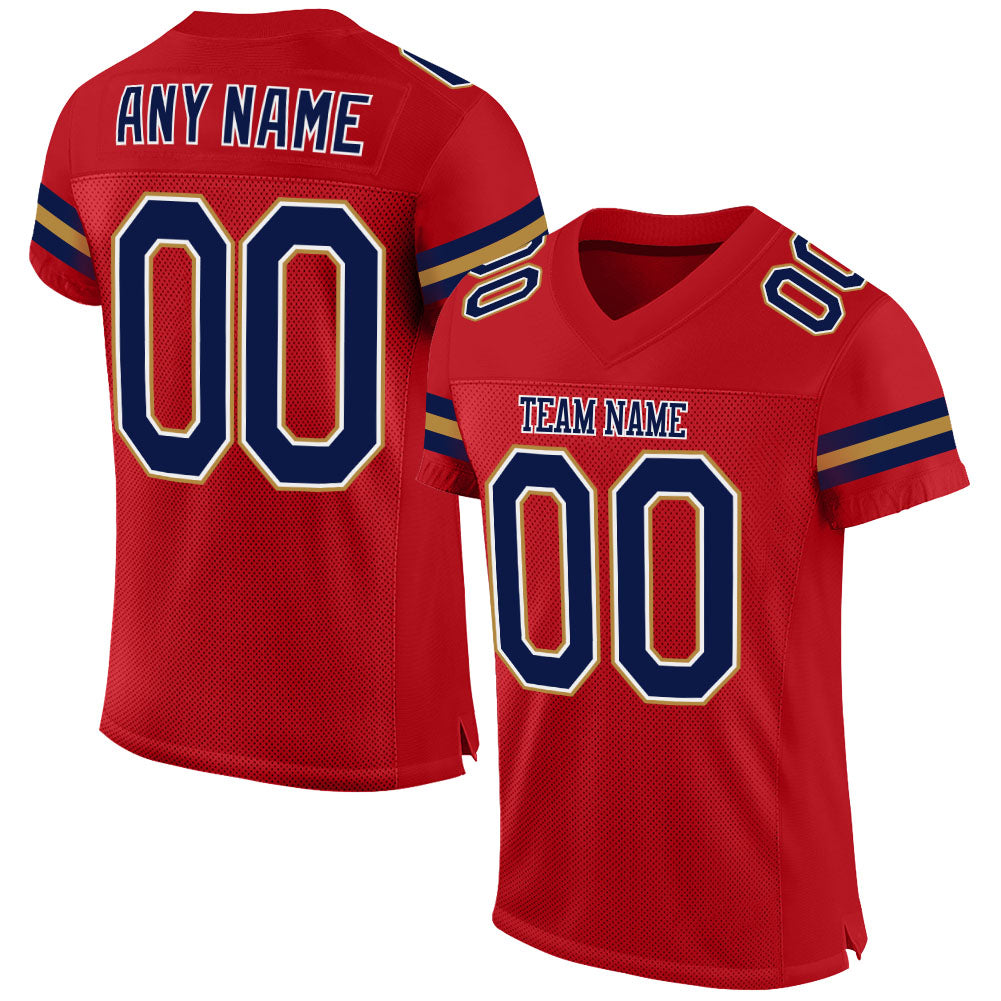 Custom Red Navy-Old Gold Mesh Authentic Football Jersey - Sky-Custom