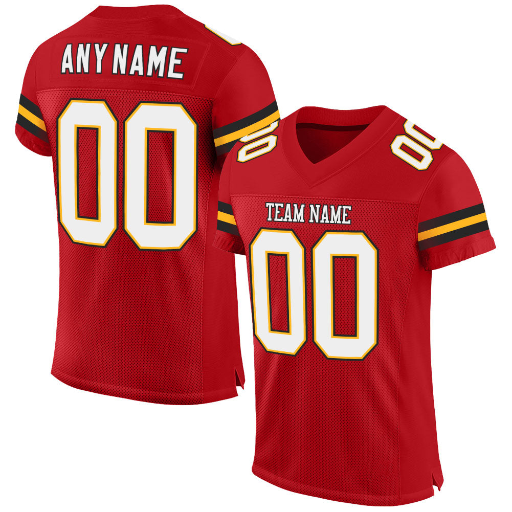 Custom Red White-Gold Mesh Authentic Football Jersey - Sky-Custom