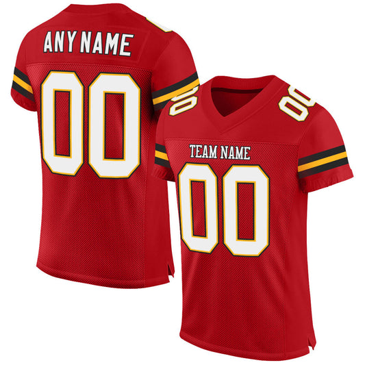 Custom Red White-Gold Mesh Authentic Football Jersey - Sky-Custom
