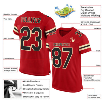 Custom Red Black-Cream Mesh Authentic Football Jersey - Sky-Custom