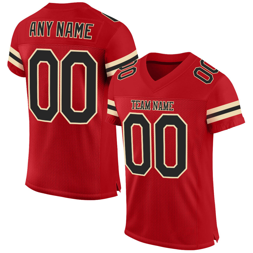 Custom Red Black-Cream Mesh Authentic Football Jersey - Sky-Custom