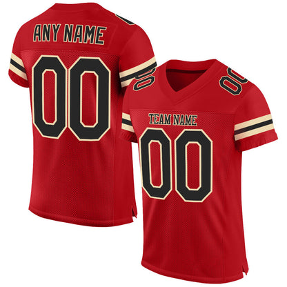 Custom Red Black-Cream Mesh Authentic Football Jersey - Sky-Custom