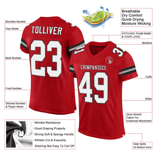 Custom Red White-Black Mesh Authentic Football Jersey - Sky-Custom