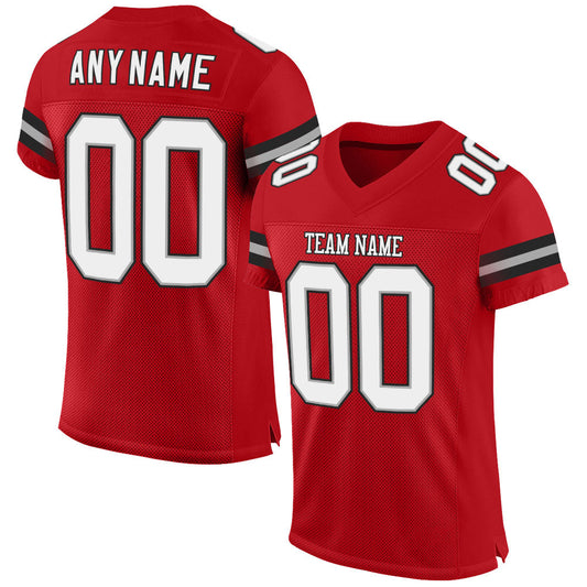 Custom Red White-Black Mesh Authentic Football Jersey - Sky-Custom