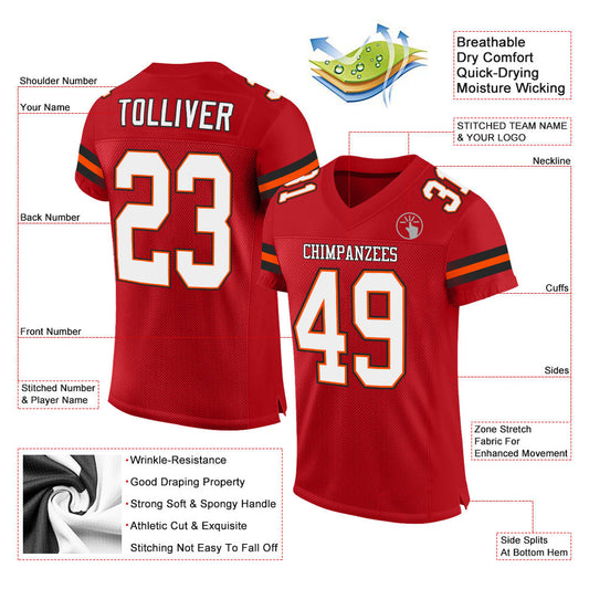 Custom Red White-Orange Mesh Authentic Football Jersey - Sky-Custom