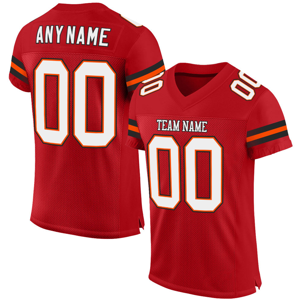 Custom Red White-Orange Mesh Authentic Football Jersey - Sky-Custom