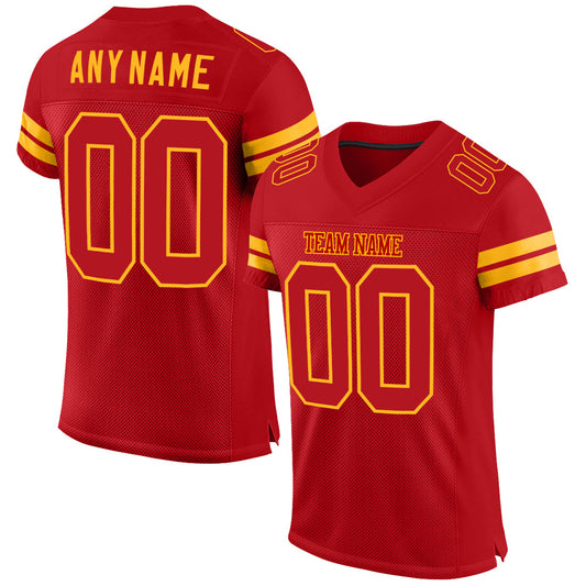 Custom Red Red-Gold Mesh Authentic Football Jersey - Sky-Custom
