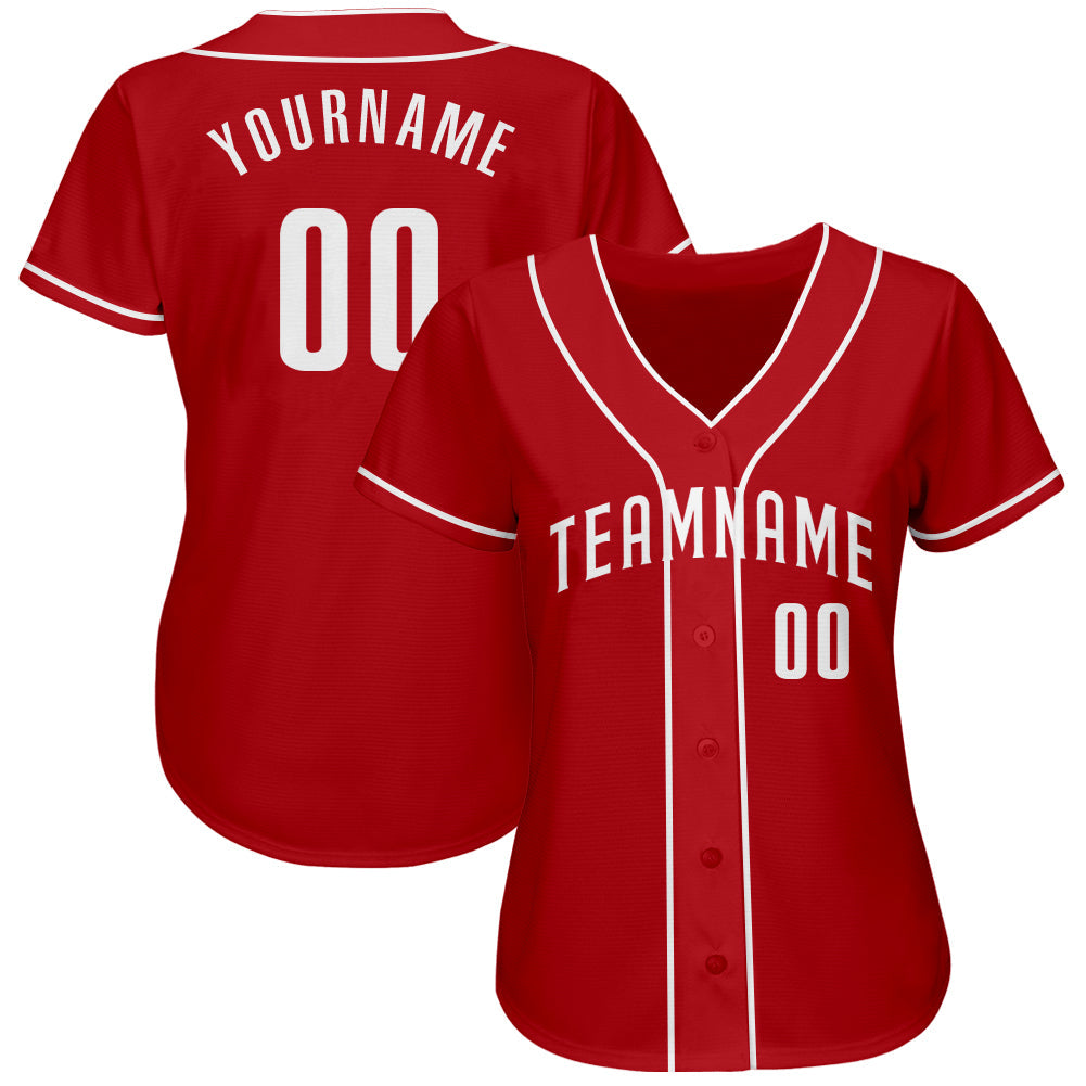 Custom Red White Authentic Baseball Jersey - Sky-Custom