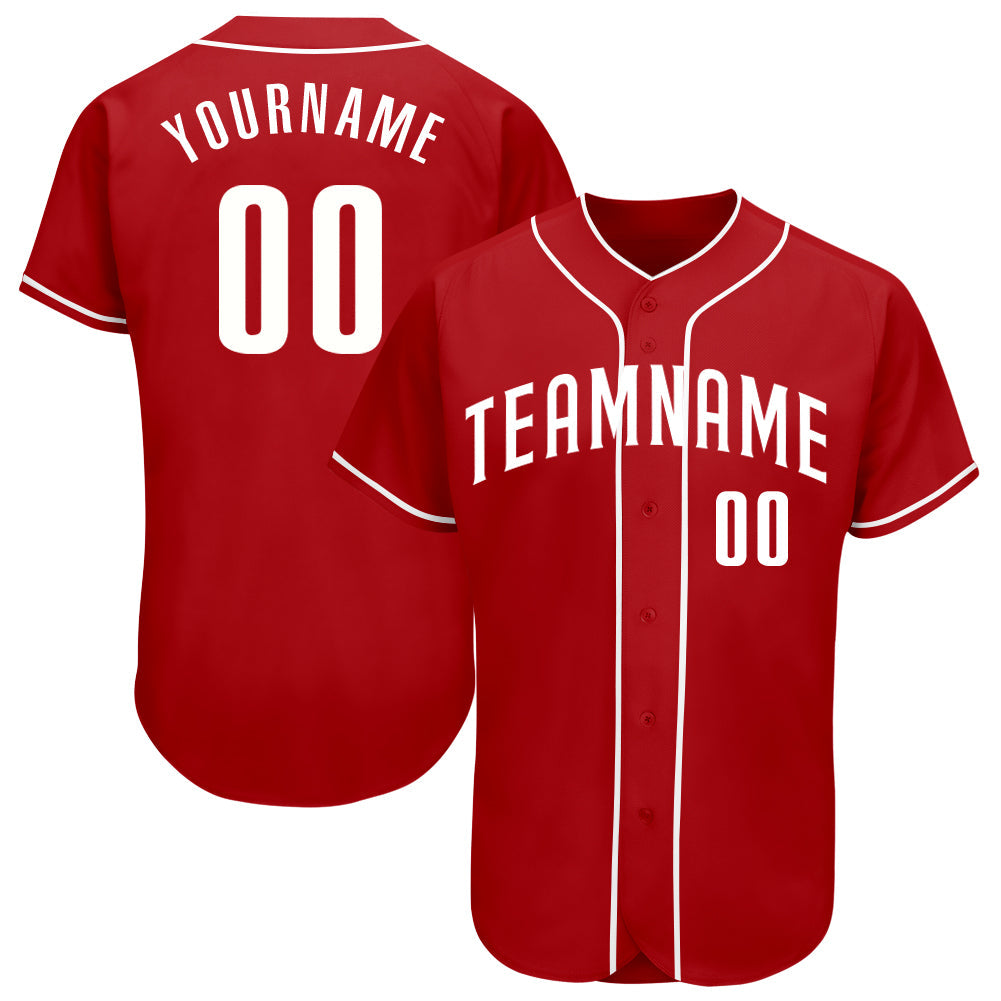 Custom Red White Authentic Baseball Jersey - Sky-Custom