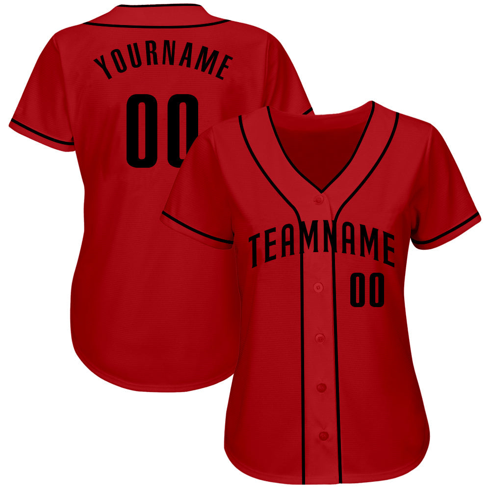 Custom Red Black Authentic Baseball Jersey - Sky-Custom
