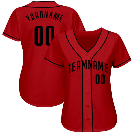 Custom Red Black Authentic Baseball Jersey - Sky-Custom