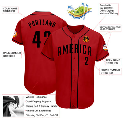 Custom Red Black Authentic Baseball Jersey - Sky-Custom