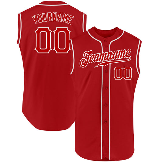 Custom Red Red-White Authentic Sleeveless Baseball Jersey - Sky-Custom