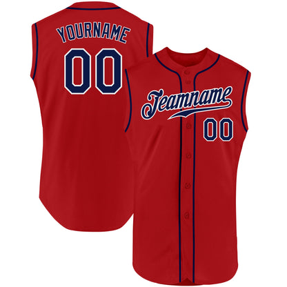 Custom Red Navy-White Authentic Sleeveless Baseball Jersey - Sky-Custom