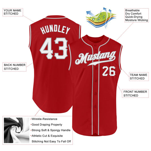 Custom Red White-Gray Authentic Sleeveless Baseball Jersey - Sky-Custom