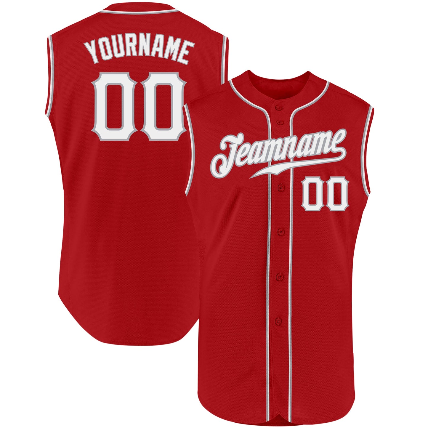Custom Red White-Gray Authentic Sleeveless Baseball Jersey - Sky-Custom