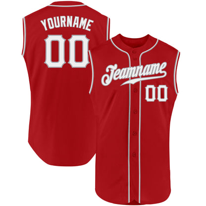 Custom Red White-Gray Authentic Sleeveless Baseball Jersey - Sky-Custom