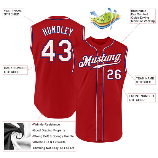 Custom Red White-Royal Authentic Sleeveless Baseball Jersey - Sky-Custom