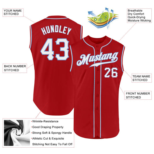 Custom Red White-Light Blue Authentic Sleeveless Baseball Jersey - Sky-Custom