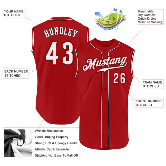 Custom Red White-Black Authentic Sleeveless Baseball Jersey - Sky-Custom