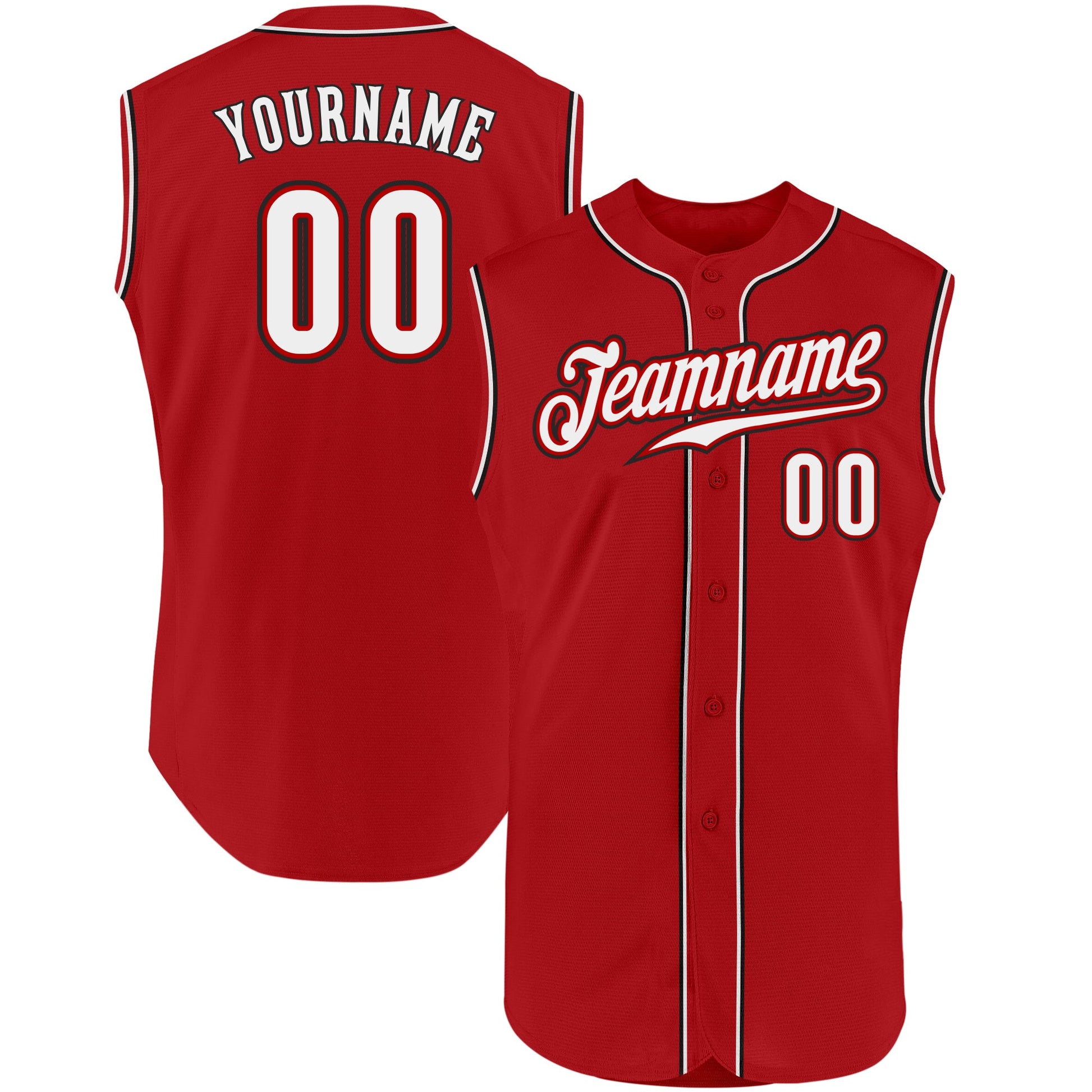 Custom Red White-Black Authentic Sleeveless Baseball Jersey - Sky-Custom