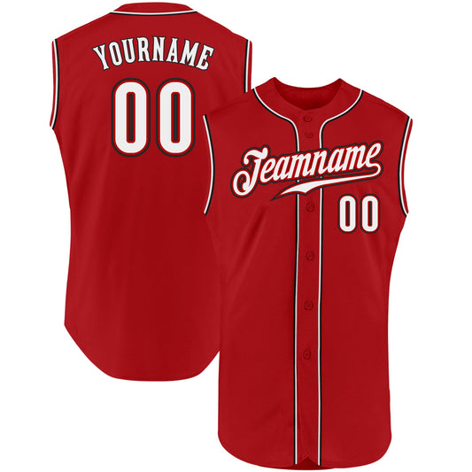 Custom Red White-Black Authentic Sleeveless Baseball Jersey - Sky-Custom